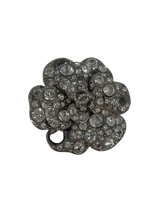 Chanel Silver Swarovski Crystal Camellia CC Brooch. Size: Medium