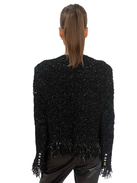Balmain Black Glitter Cardigan. Size: 44