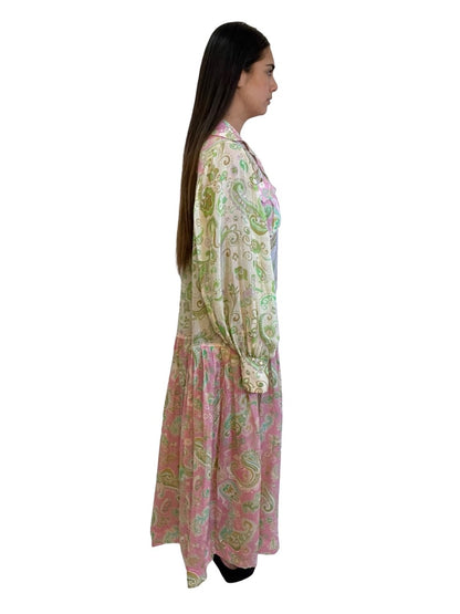 Alemais Pink / Green Marta Patchwork Shirt Dress. Size: 8