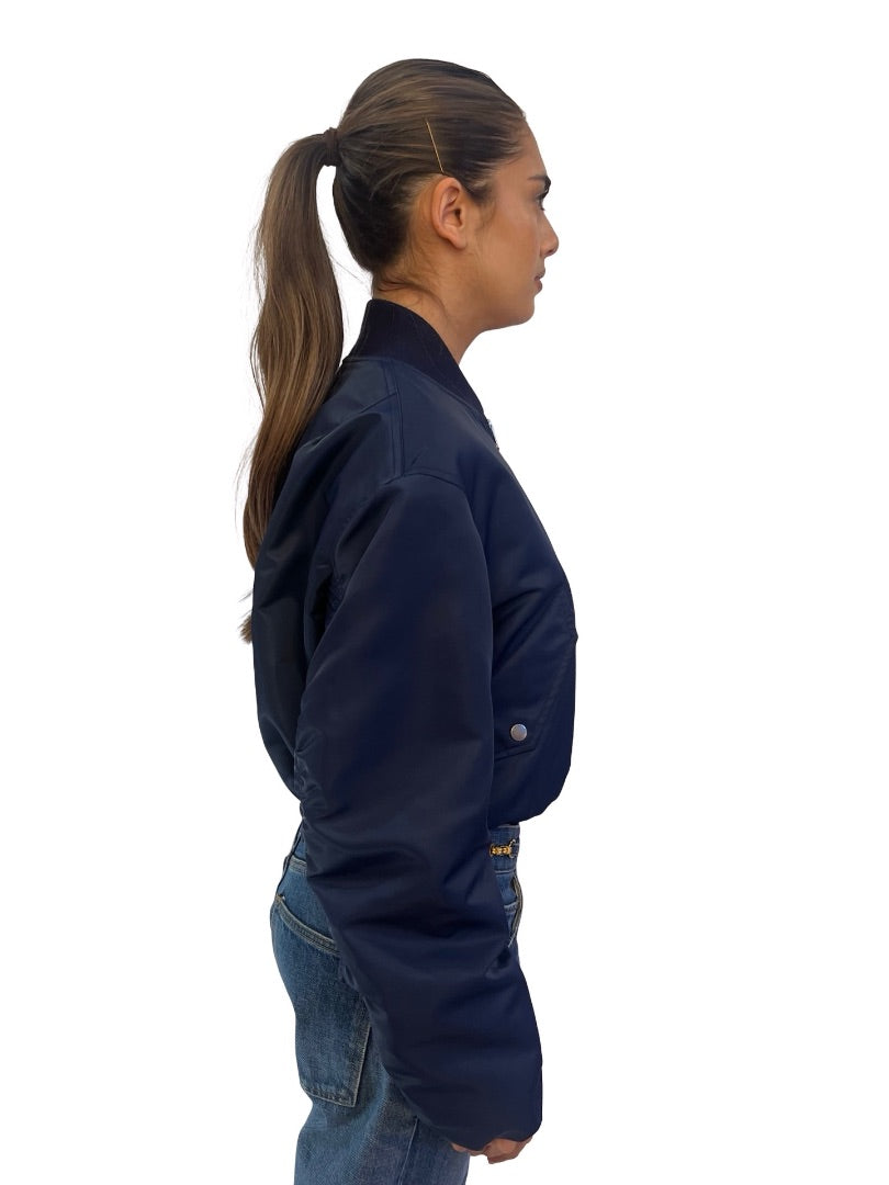 Rag & Bone Navy Cropped Nylon Bomber Jacket. Size: XS