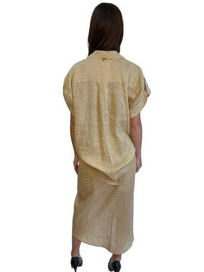 Twinset Beige 100% Ramie Shirt/Skirt Set. Size: S