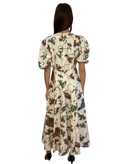 Alemais Neutral / Multi-Colour Birdie Linen Midi Dress. Size: 10