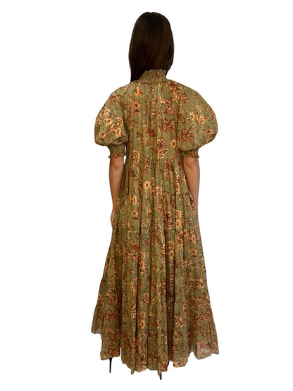 Zimmermann Green / Orange Junie Floral Cotton Maxi Dress. Size: 2