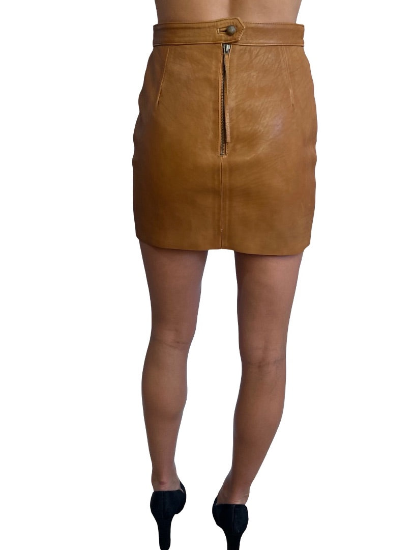 Aje Camel Buttoned Mini Leather Skirt. Size: 8
