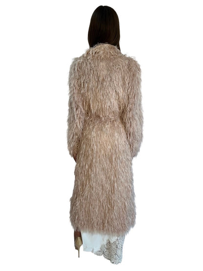 Dries Van Noten Light Pink Rolana Tris Shaggy Long Coat. Size: 38