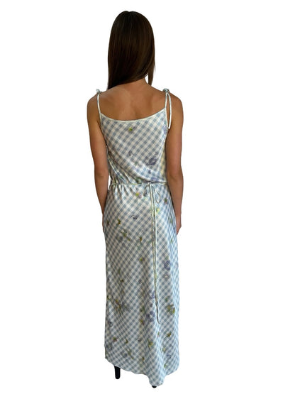Acne Studios Blue / Multi-Colour Gingham & Floral Print Strap Dress. Size: 40
