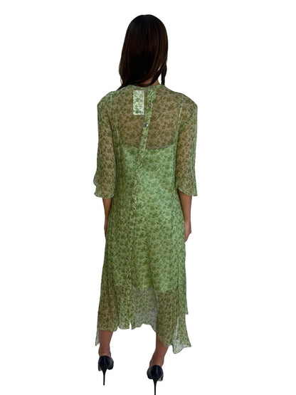 Acne Studios Green Short Sleeve Sheer Print Dress. Size: 38