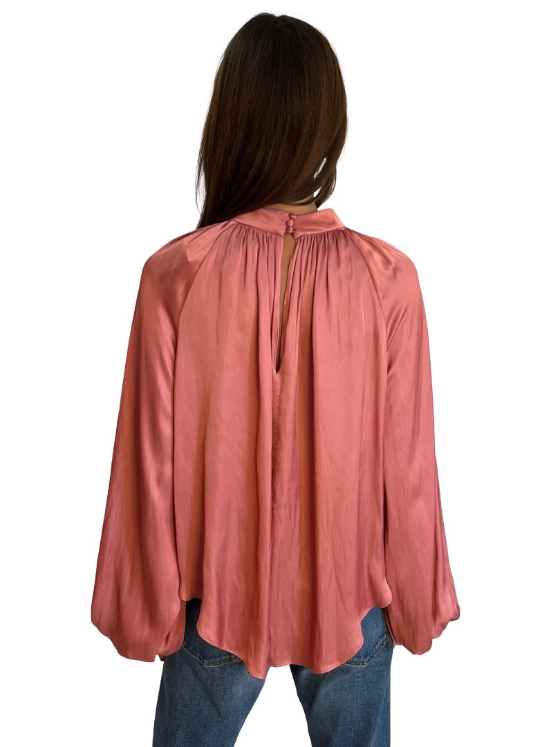 Luxe Deluxe Pink Satin Longsleeve Blouse. Size:  10