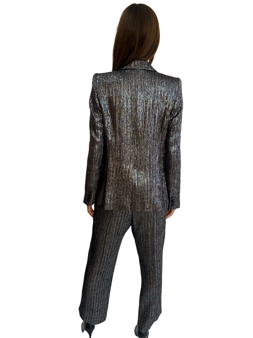 Isabel Marant Silver / Black Metallic Thread Suit Set. Size: 42