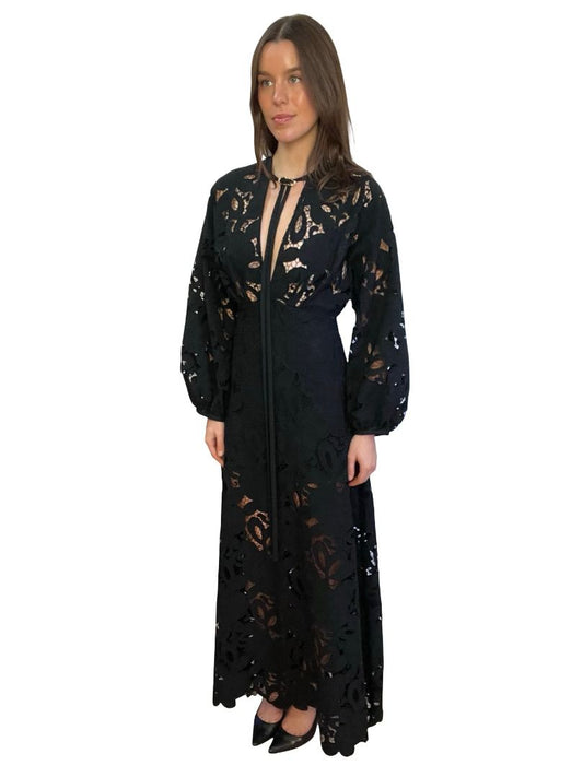 Carla Zampatti Black Embroidery Dress W Neck Tie. Size: 8