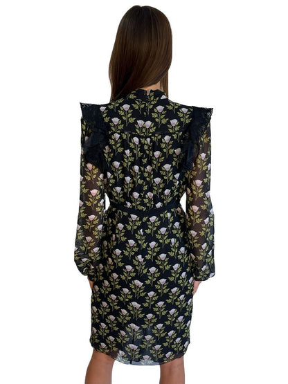 Giambattista Valli Black/Green Lace Floral Dress. Size: 44