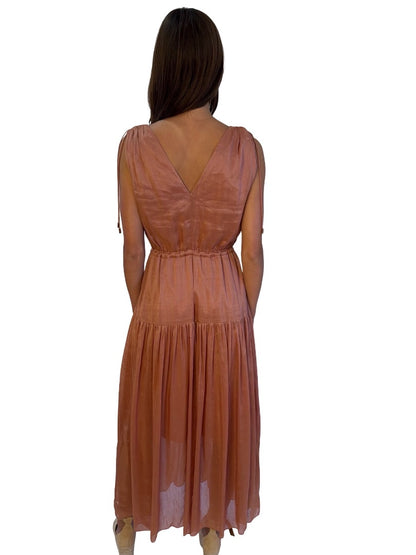 Ginger & Smart Blush Linen Maxi Dress. Size: 10