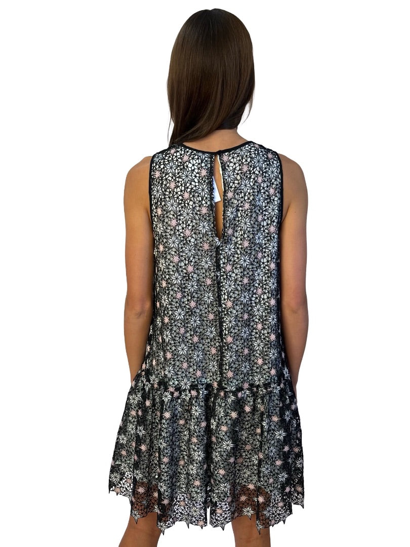 Sandro Black / Pink Star Embroidered Dress. Size: S