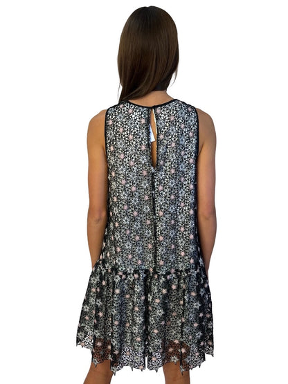 Sandro Black / Pink Star Embroidered Dress. Size: S