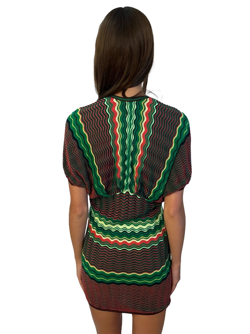 Missoni Green / Multi-Colour Wave Pattern Knit Mini Dress. Size: 36