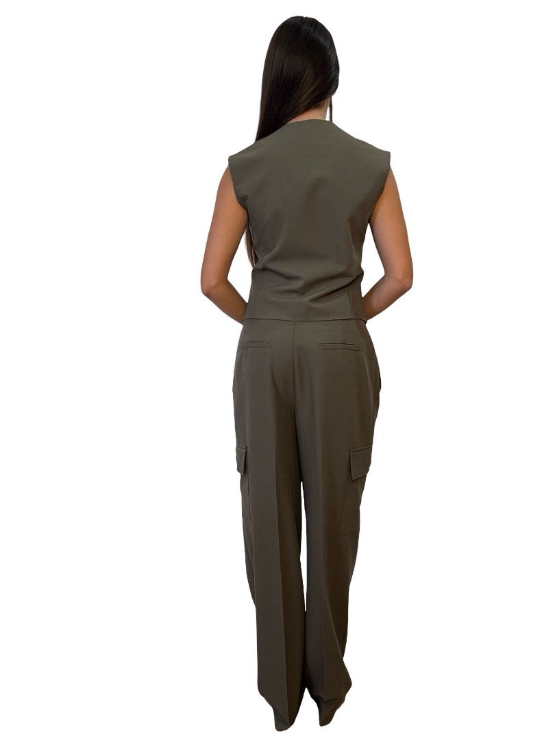 The Frankie Shop Army Green Tailored Vest/Pant Set. Size: S