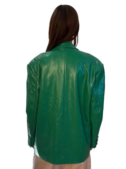 ROTATE Birger Christensen Green Faux Leather Embossed Blazer. Size: 8