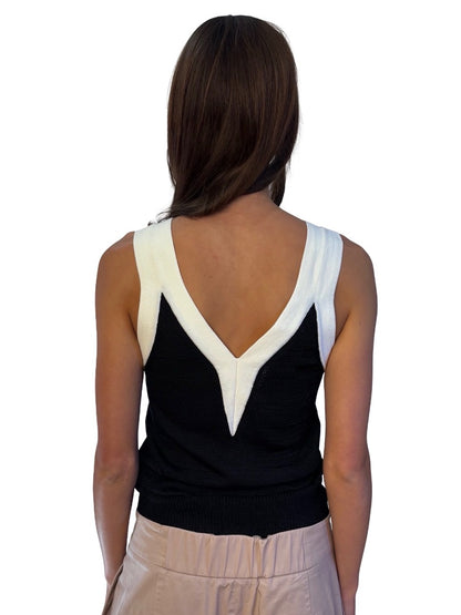 Reiss Cream/Black Two Tone Knit Singlet. Size: S