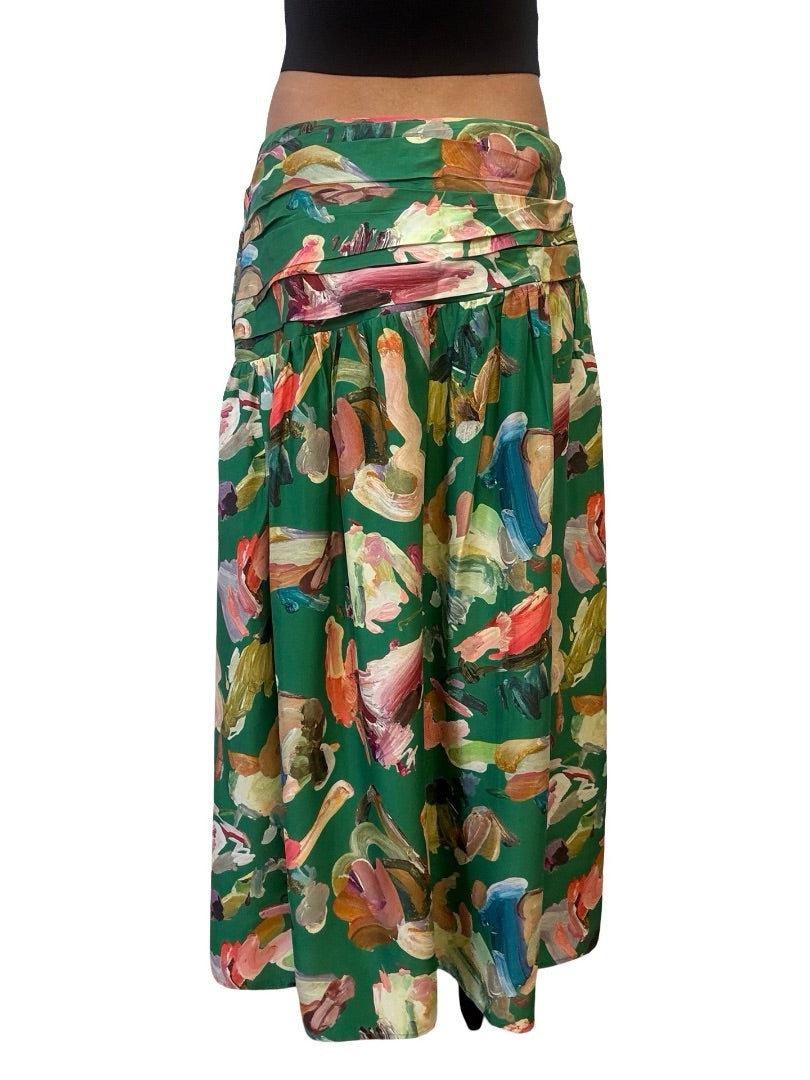 Alemais Green Arlo Paint Print Skirt. Size: 12