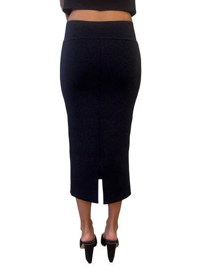 Scanlan Theodore Navy Metallic Crepe Knit Skirt. Size: S