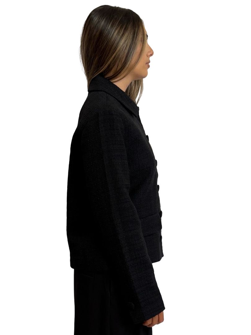 Second Female Black Textured Buttoned Short Jacket. Size: S
