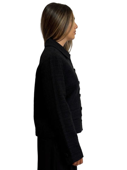 Second Female Black Textured Buttoned Short Jacket. Size: S