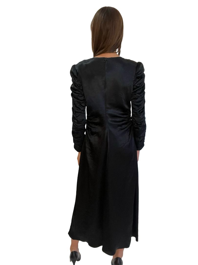 Husk Black Ruched Sleeve Dress. Size: 10