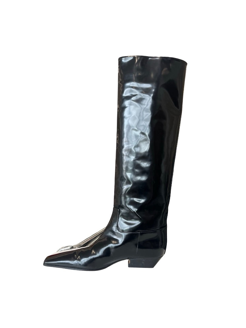 Khaite Black Marfa Glossed Leather Boots. Size: 39.5