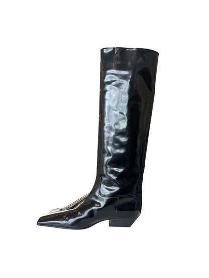Khaite Black Marfa Glossed Leather Boots. Size: 39.5