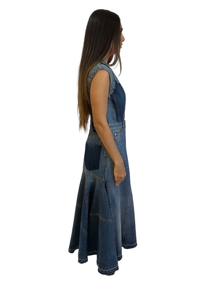Alexander McQueen Blue Denim Corset Patchwork Contrast Dress. Size: 42