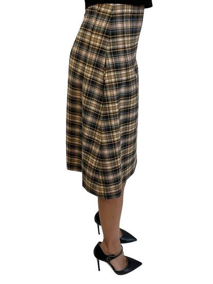 Scanlan Theodore Blue/Tan Check Midi Skirt. Size: 6