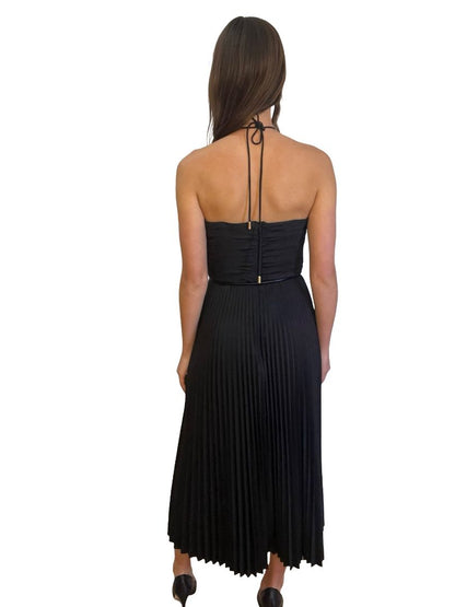 Rebecca Vallance Black Strapless Pleated Dress W Tie. Size: 10