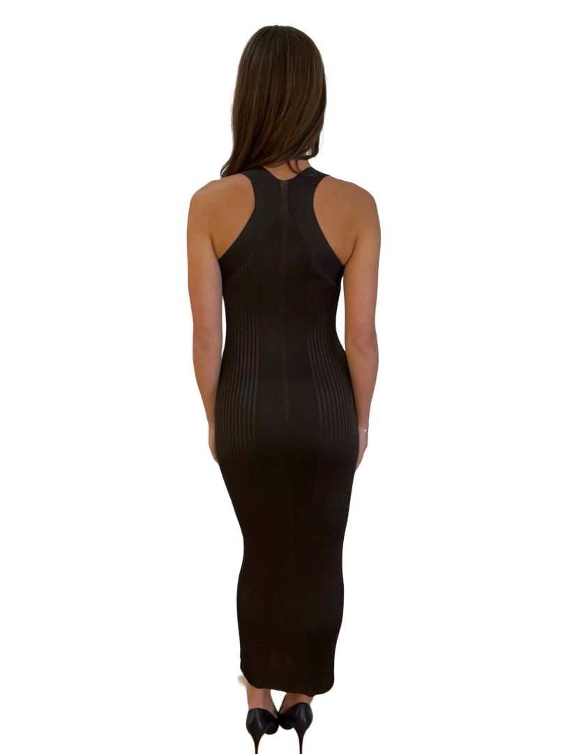 Jil Sander Brown Ribbed Halter Maxi Dress. Size: 34