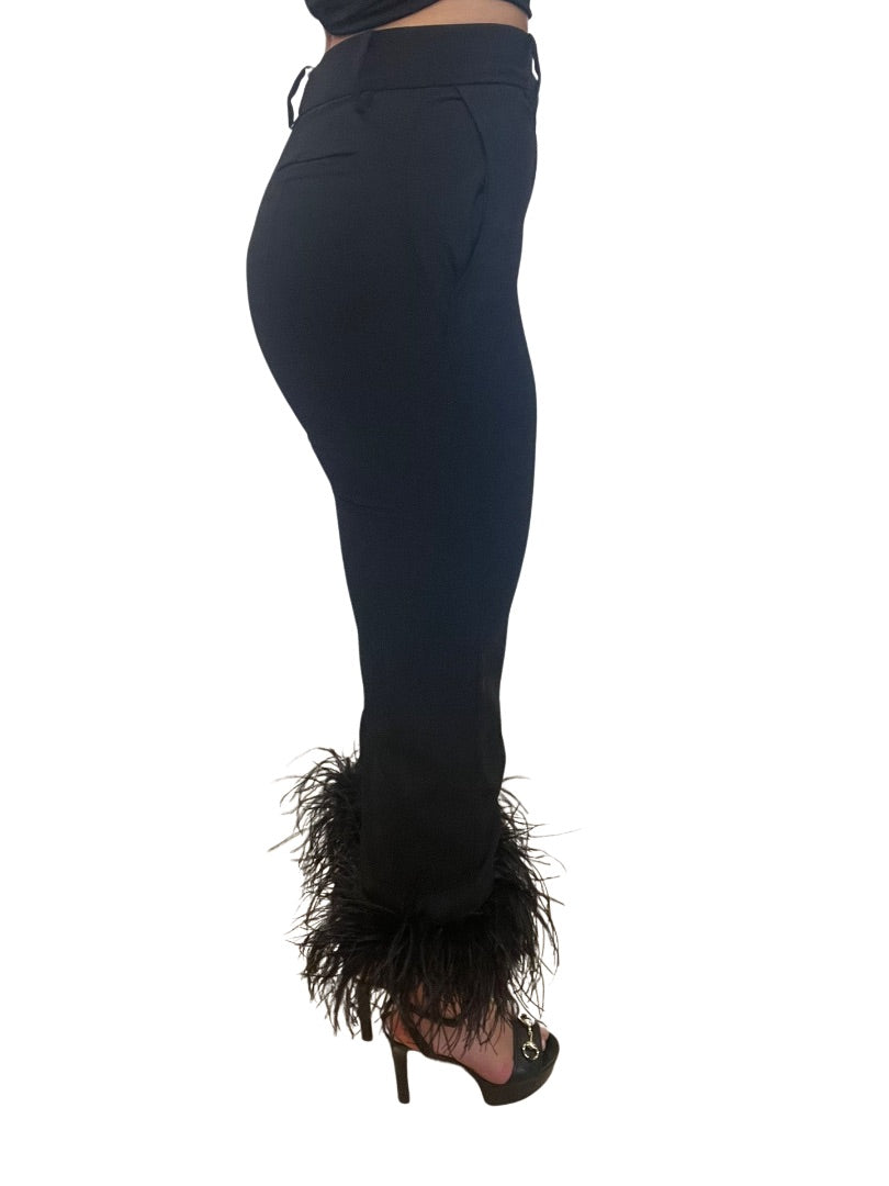 Magda Butrym Black Straight Leg Pants w Feather Detail. Size: 34