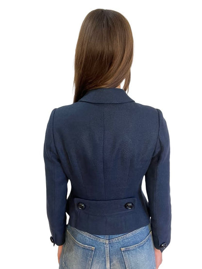 Anna Thomas Navy Linen Buttoned Jacket. Size: 10