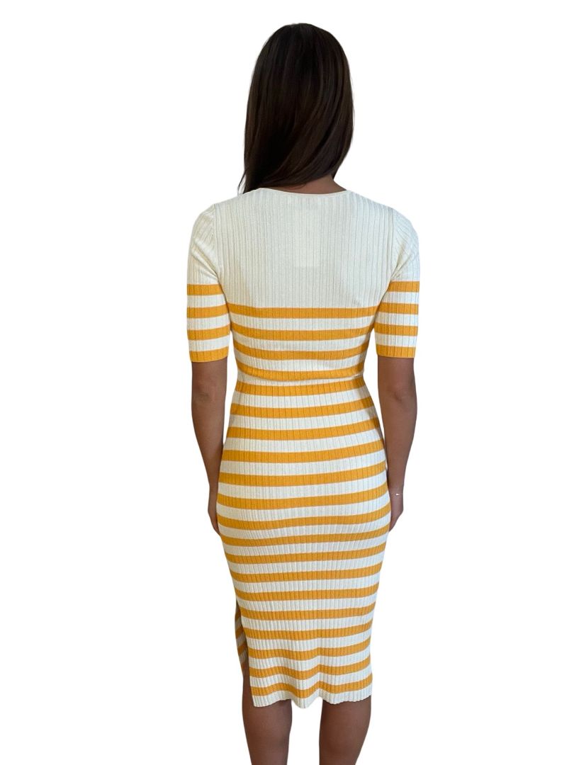 Altuzarra Cream & Orange Ribbed Button Down Midi Dress. Size: XS