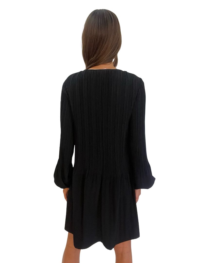 Maje Black Pleated Long Sleeve Dress. Size: 3