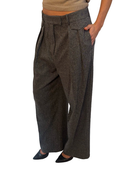 Oroton Grey Wool Blend Twill Trousers. Size: 10