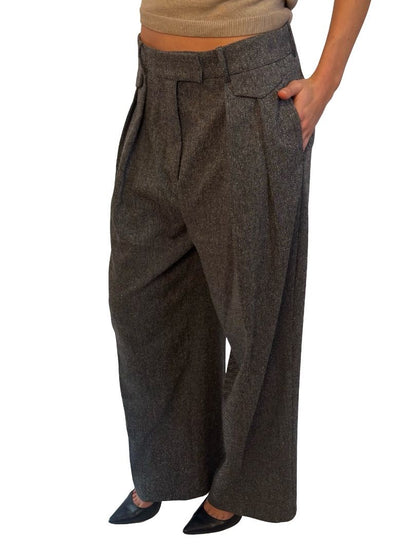 Oroton Grey Wool Blend Twill Trousers. Size: 10