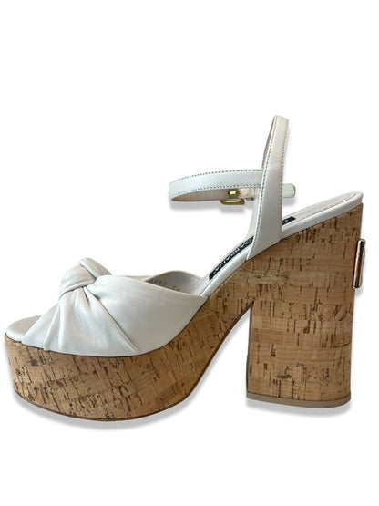 Dolce & Gabbana Ivory Cork Platform Peep Toe Block Heel. Size: 38