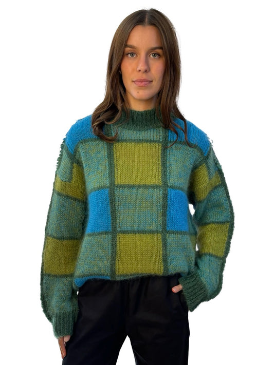 Marni Green / Multi-Colour Wool Blend Knit Patterned Sweater. Size: 44