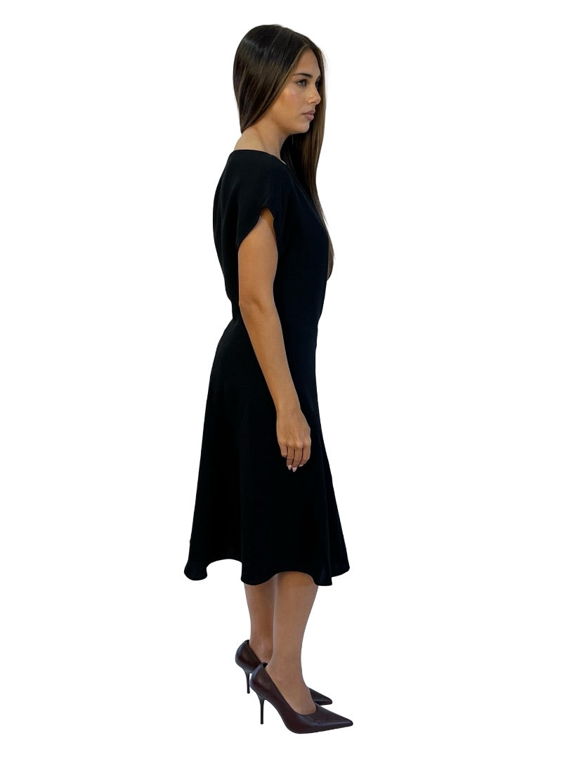Reiss Black Cap Sleeve Asymmetric Dress. Size: 10