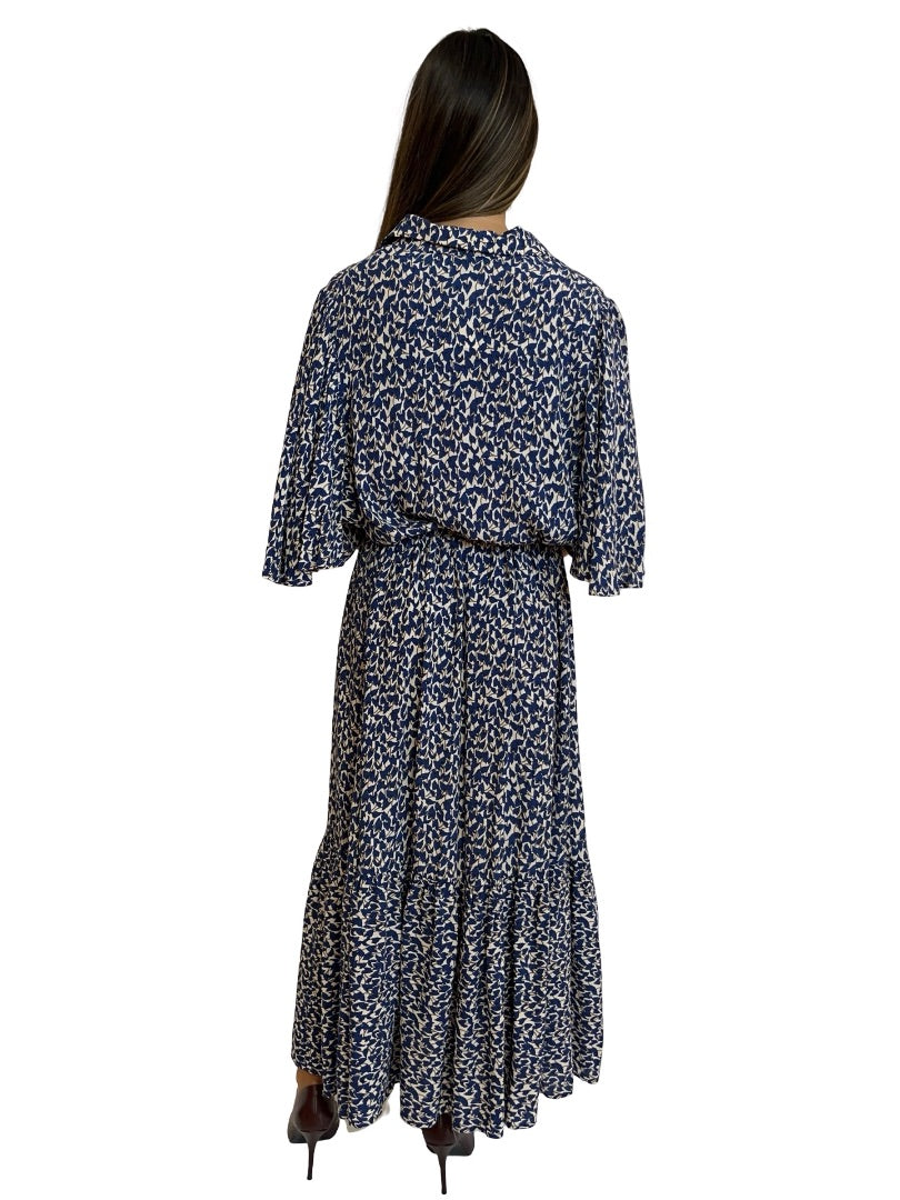Munthe Blue Ivy Leaf Print Maxi Dress. Size: 42