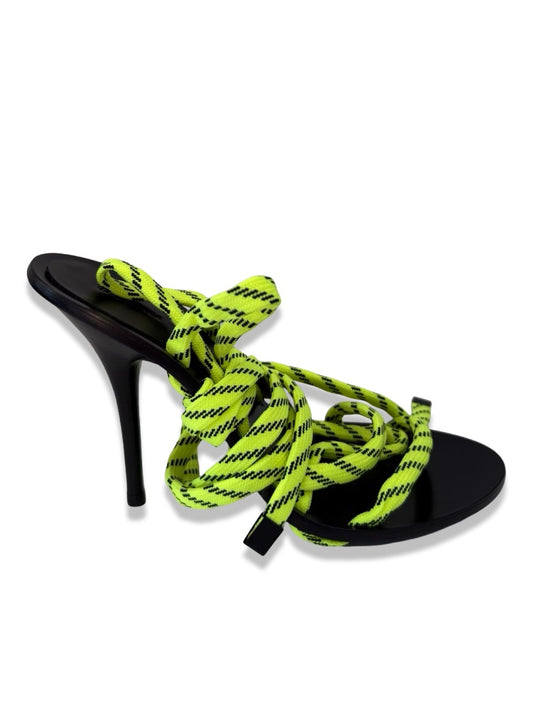 Balenciaga Yellow / Black Lace Tie Up Heel. Size: 36