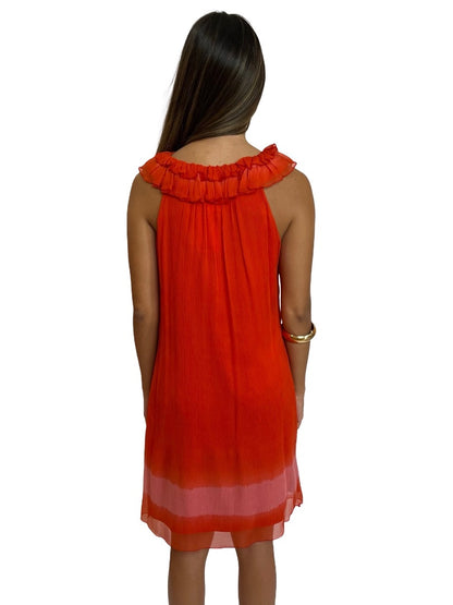 Agnes B Red Frill Sleeveless Silk Dress. Size: 38