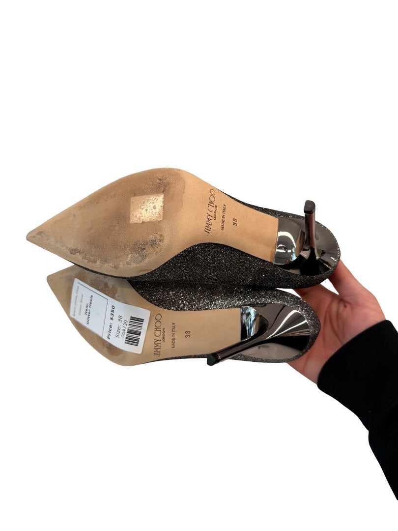 Jimmy Choo Silver Glitter Heels. Size: 38