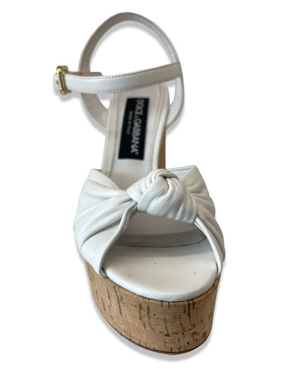 Dolce & Gabbana Ivory Cork Platform Peep Toe Block Heel. Size: 38