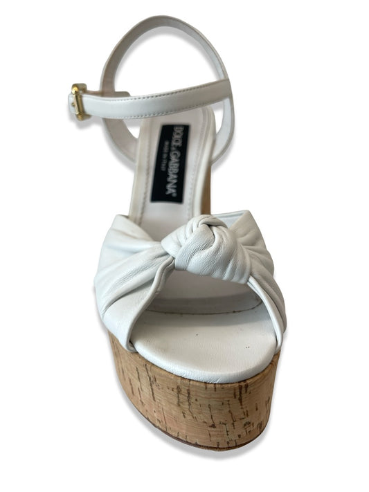 Dolce & Gabbana Ivory Cork Platform Peep Toe Block Heel. Size: 38