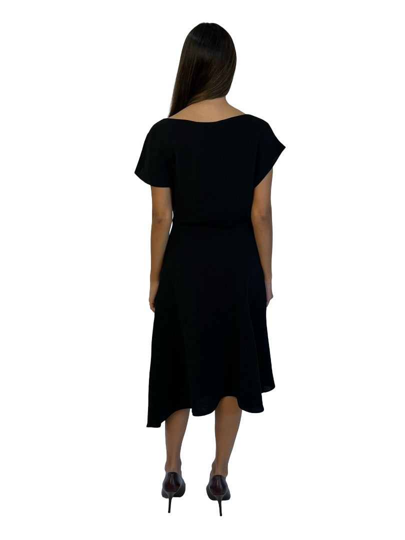 Reiss Black Cap Sleeve Asymmetric Dress. Size: 10