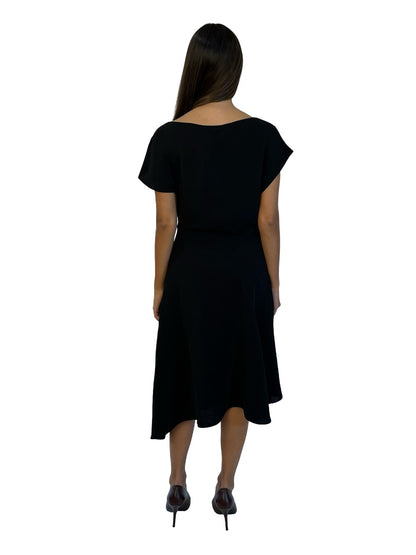 Reiss Black Cap Sleeve Asymmetric Dress. Size: 10